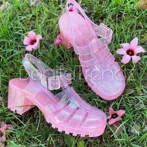 CPink Glitter Caged Gladiator Jelly PVC Sandal